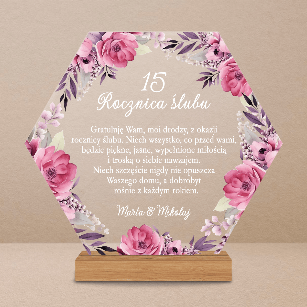 15. rocznica ślubu życzenia - Druk na szkle, spersonalizowany prezent