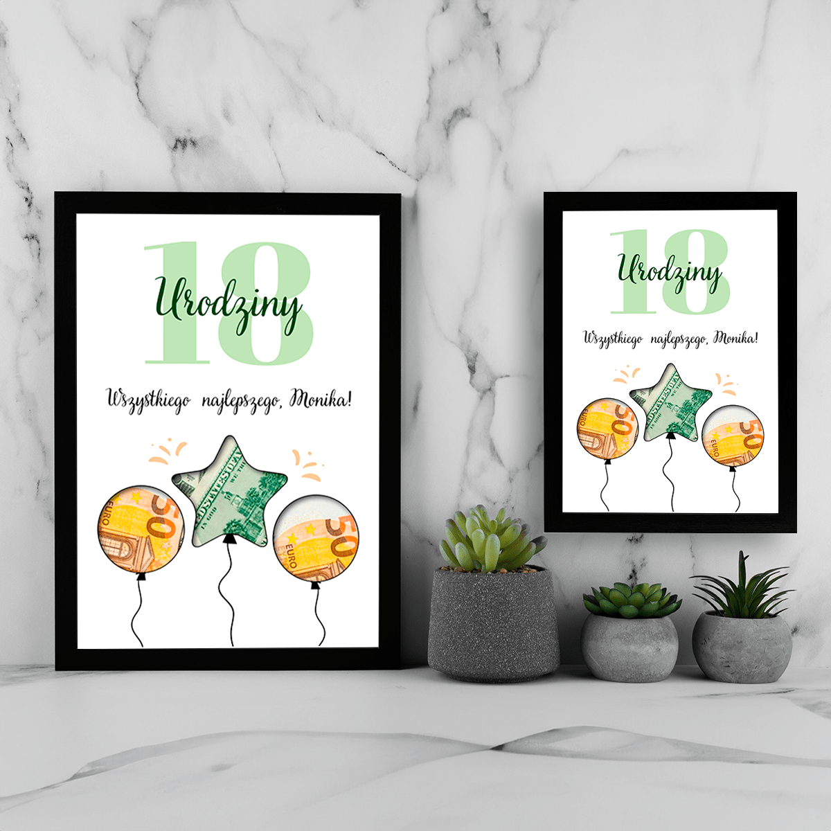 18 urodziny - Ramka na pieniądze, spersonalizowany prezent dla dziewczyny - Adamell.pl