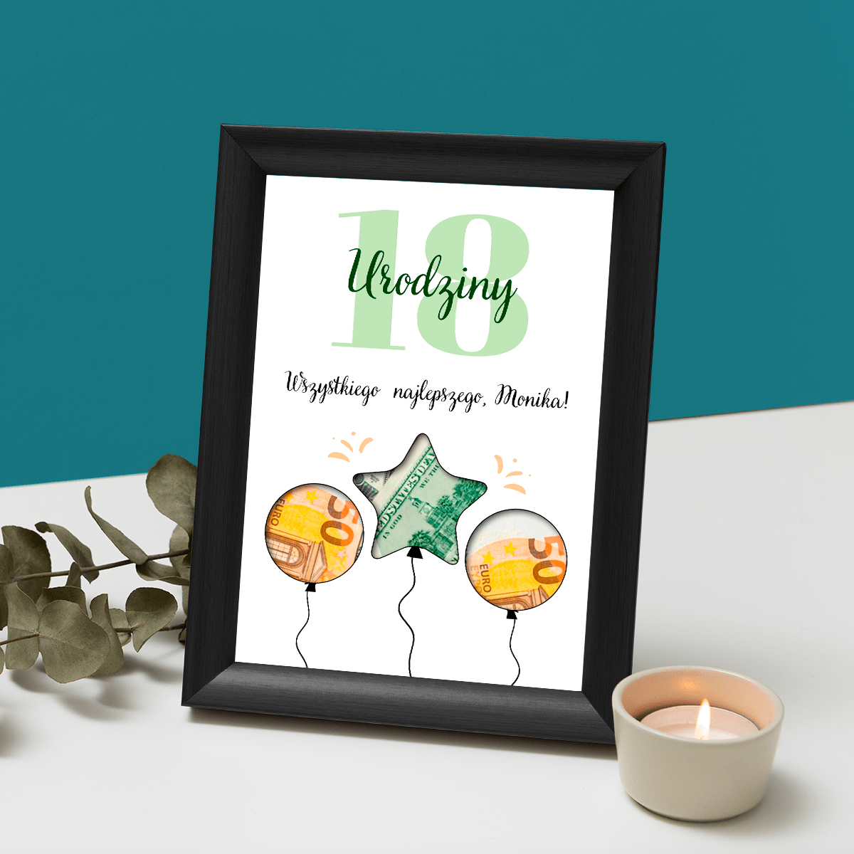 18 urodziny - Ramka na pieniądze, spersonalizowany prezent dla dziewczyny - Adamell.pl