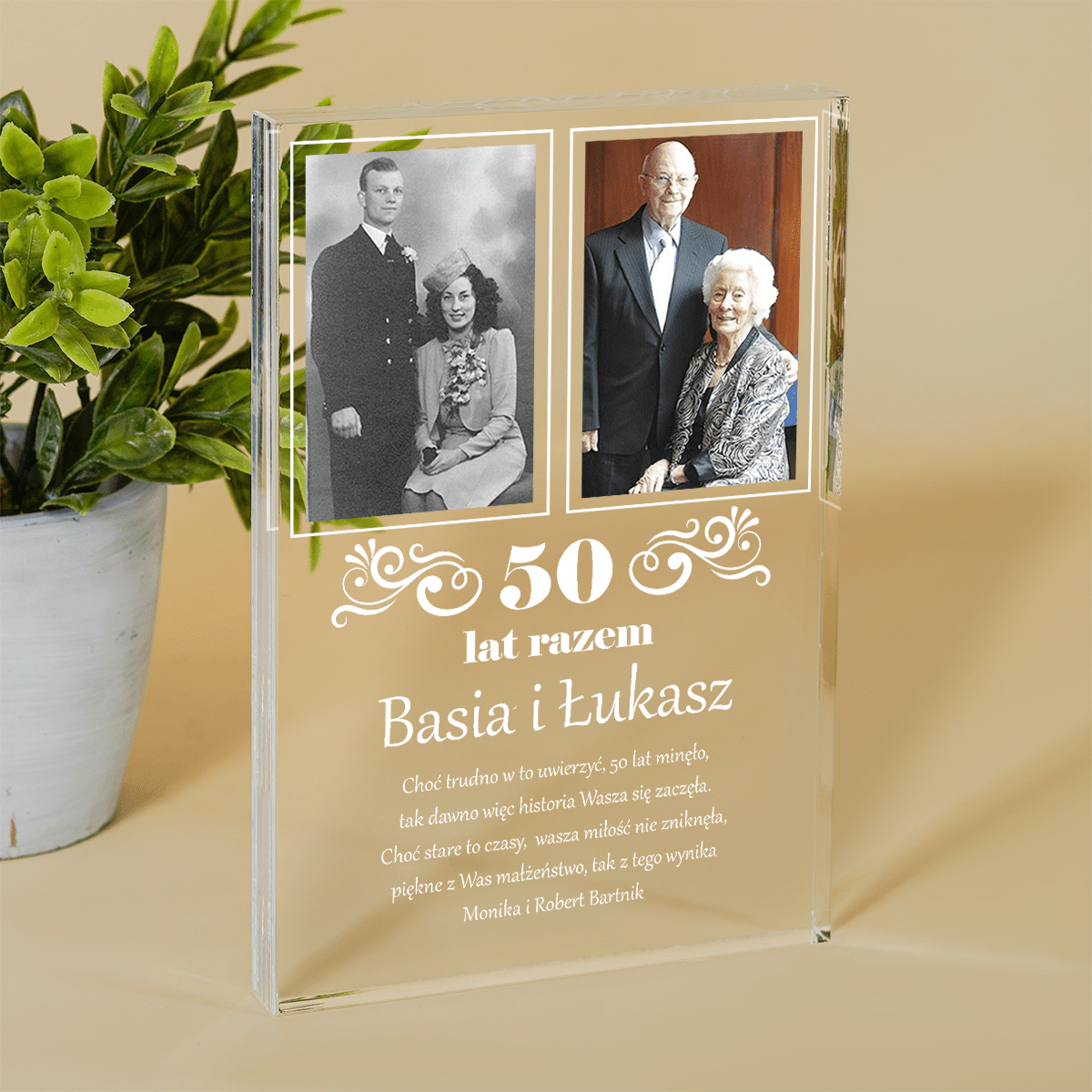 50 lat razem 2 zdjęcia - Druk na szkle, spersonalizowany prezent dla pary - Adamell.pl