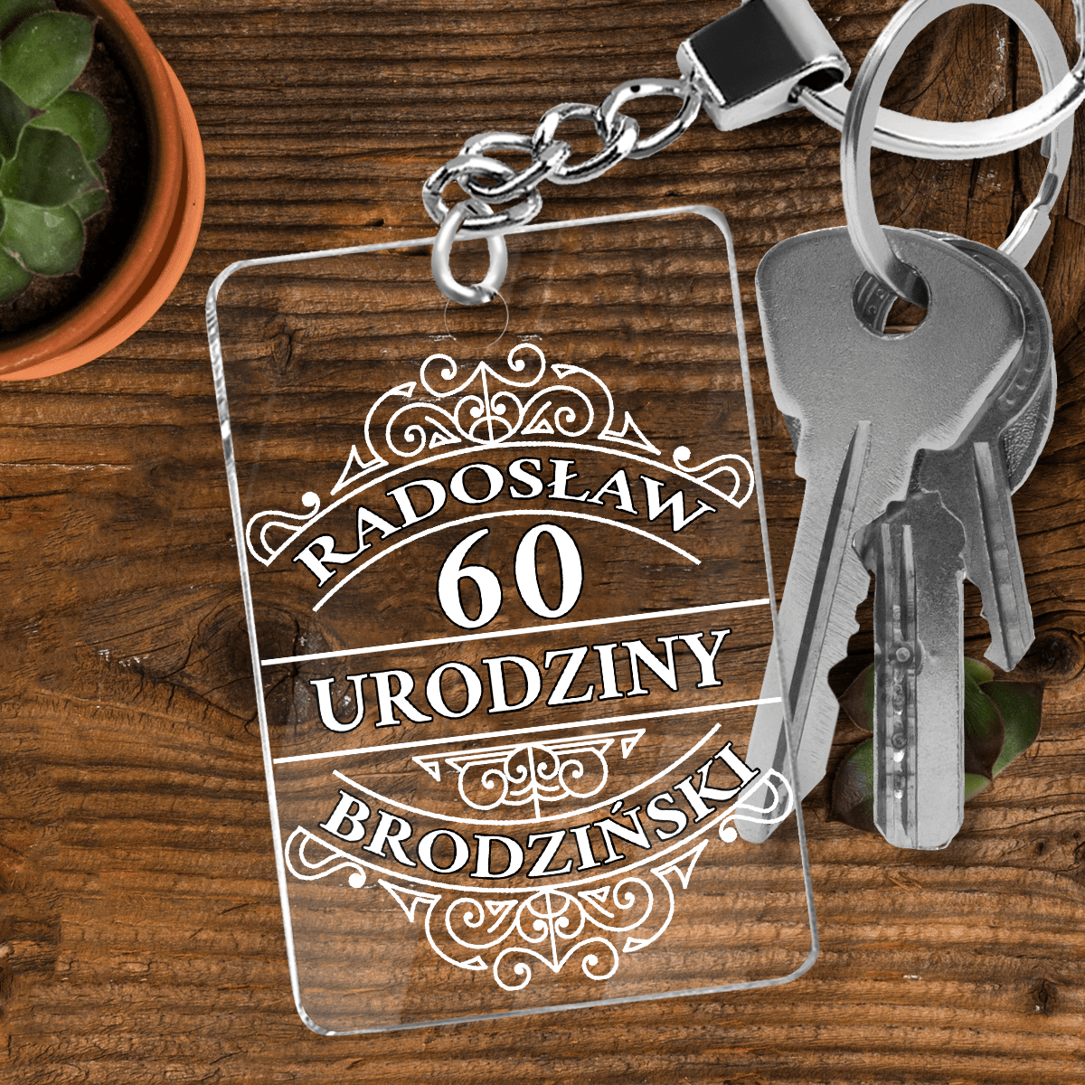 60. urodziny - brelok do kluczy, spersonalizowany prezent dla niego - Adamell.pl
