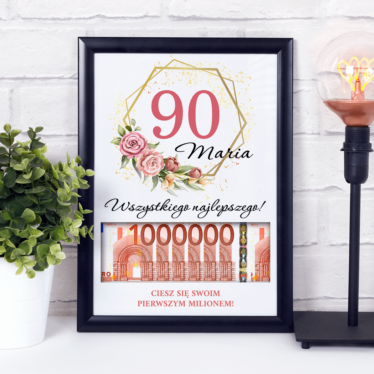 90. urodziny - Ramka na pieniądze, spersonalizowany prezent dla kobiety - Adamell.pl