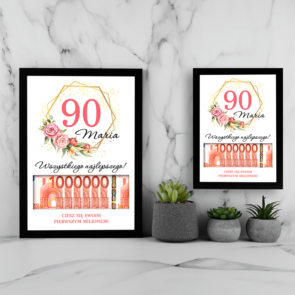 90. urodziny - Ramka na pieniądze, spersonalizowany prezent dla kobiety - Adamell.pl