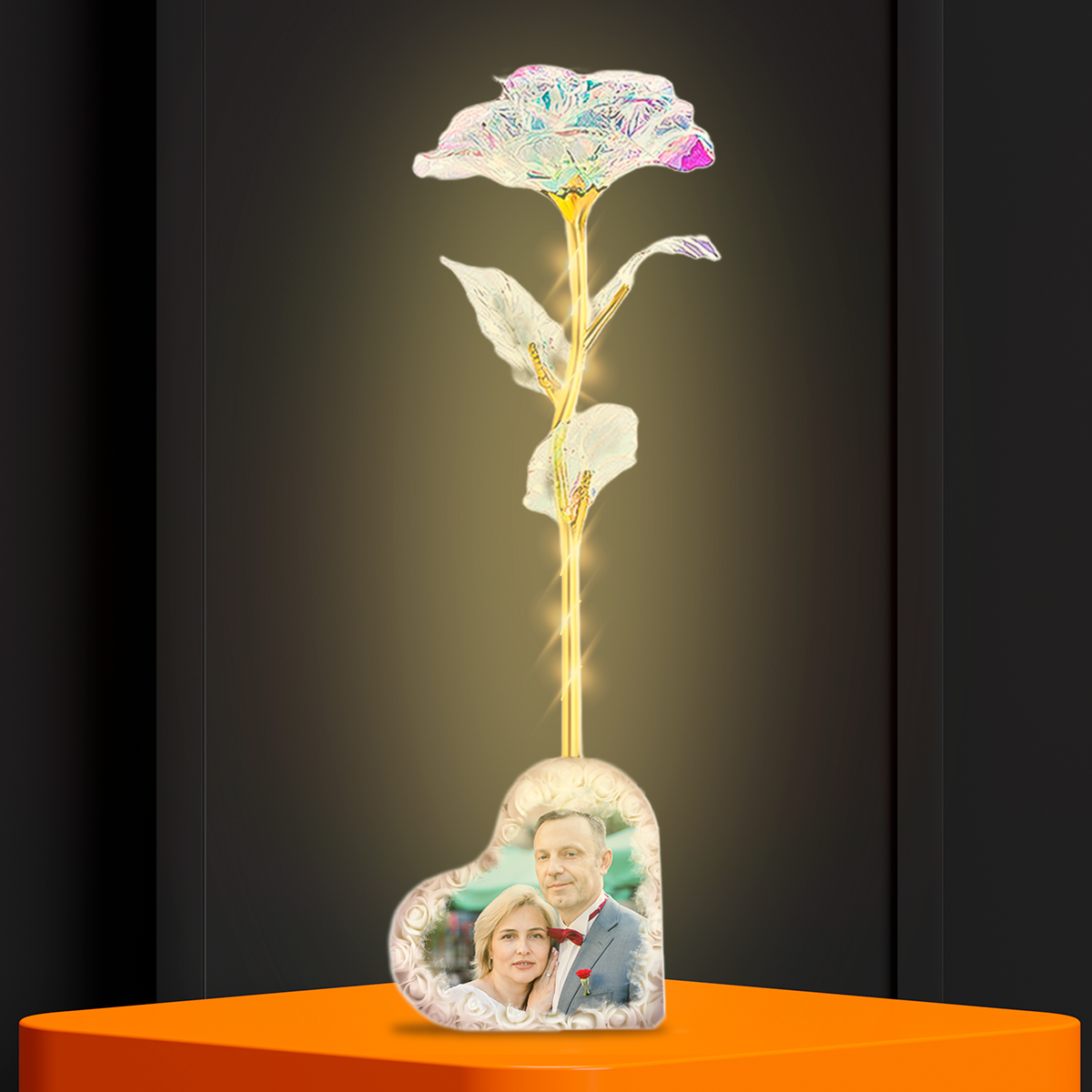 Personalizowana róża wieczna świecąca z nadrukiem + GRATISY