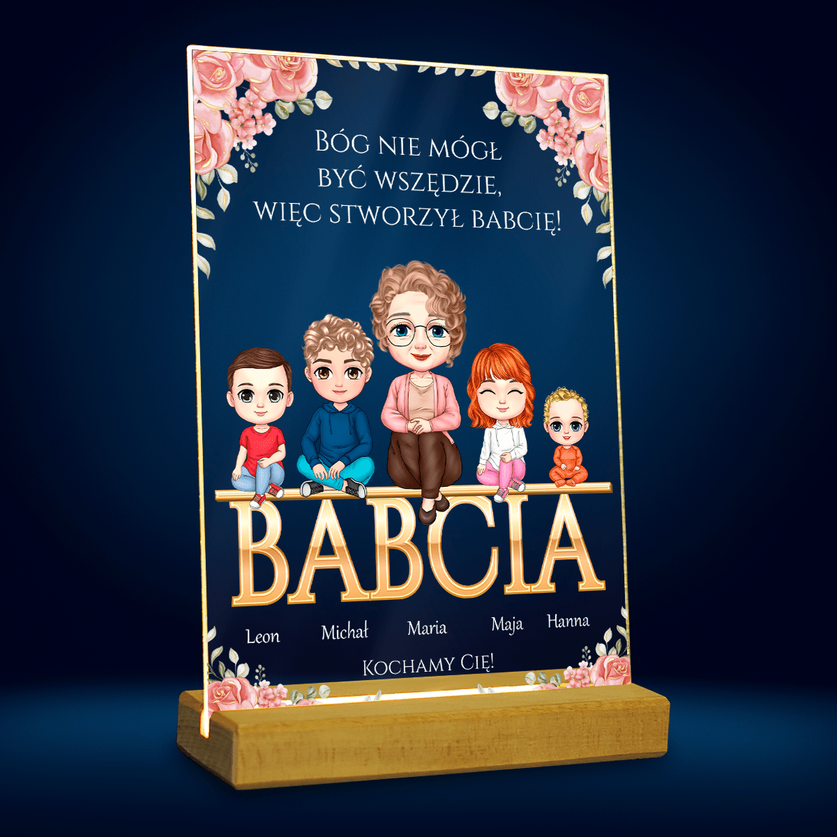 Babcia i wnuki Clipart - Druk na szkle, spersonalizowany prezent dla babci - Adamell.pl