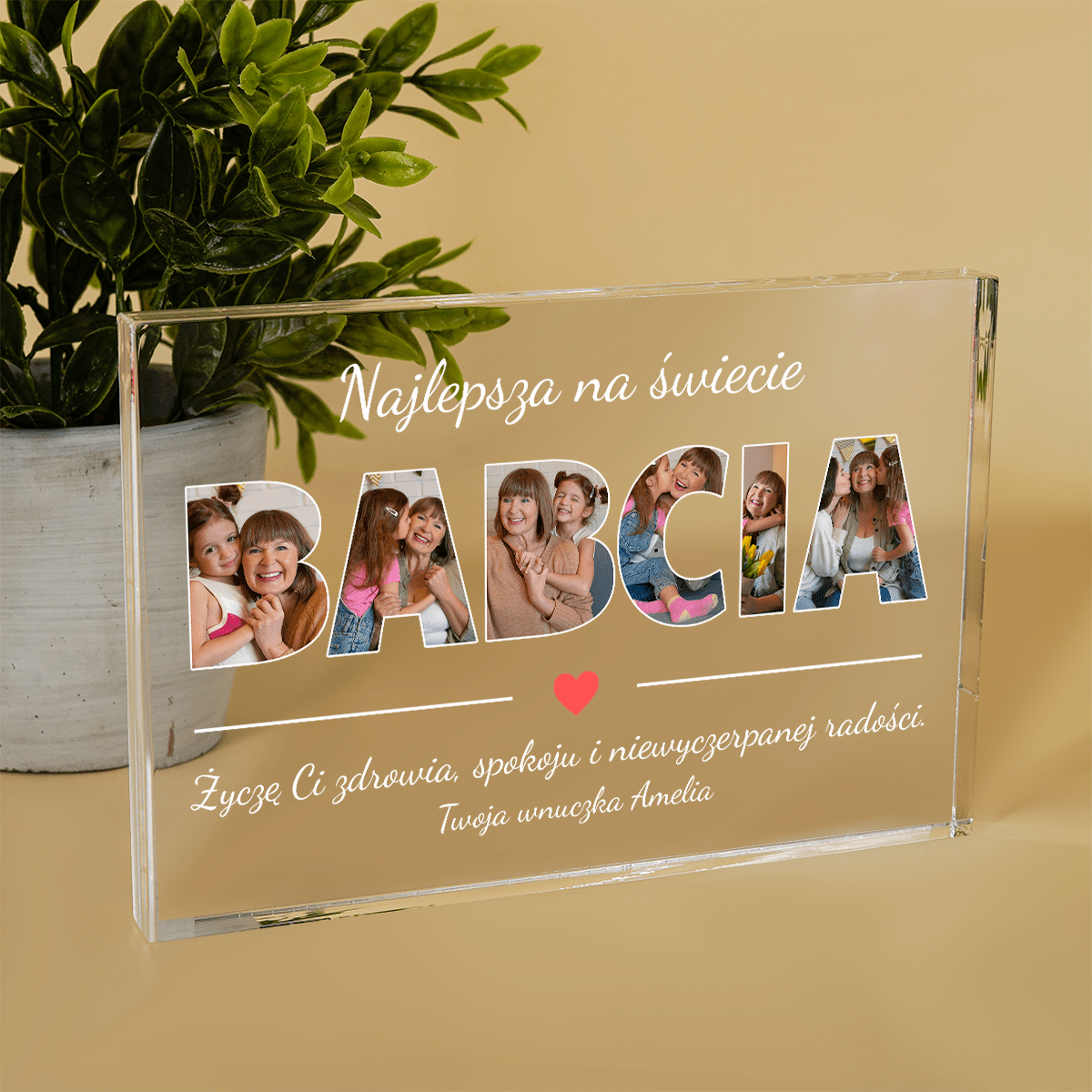 BABCIA napis + życzenia - Druk na szkle, spersonalizowany prezent dla babci - Adamell.pl