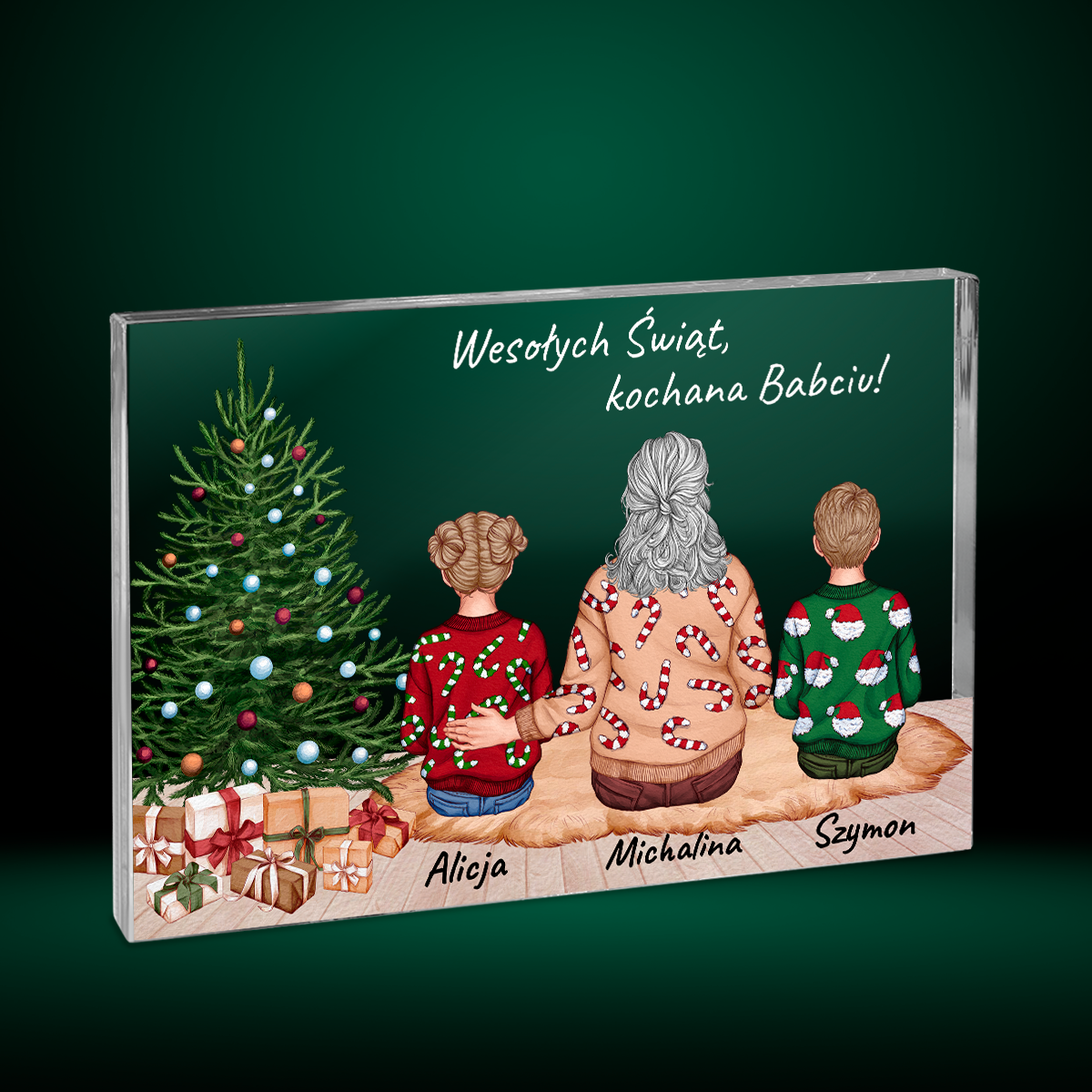 Babcia i wnuki w święta Clipart - Druk na szkle, spersonalizowany prezent dla babci