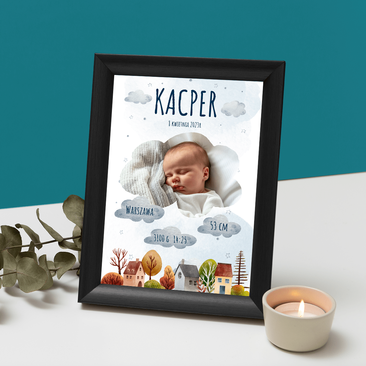 Chmurki - Druk na szkle, spersonalizowany prezent dla dziecka - Adamell.pl