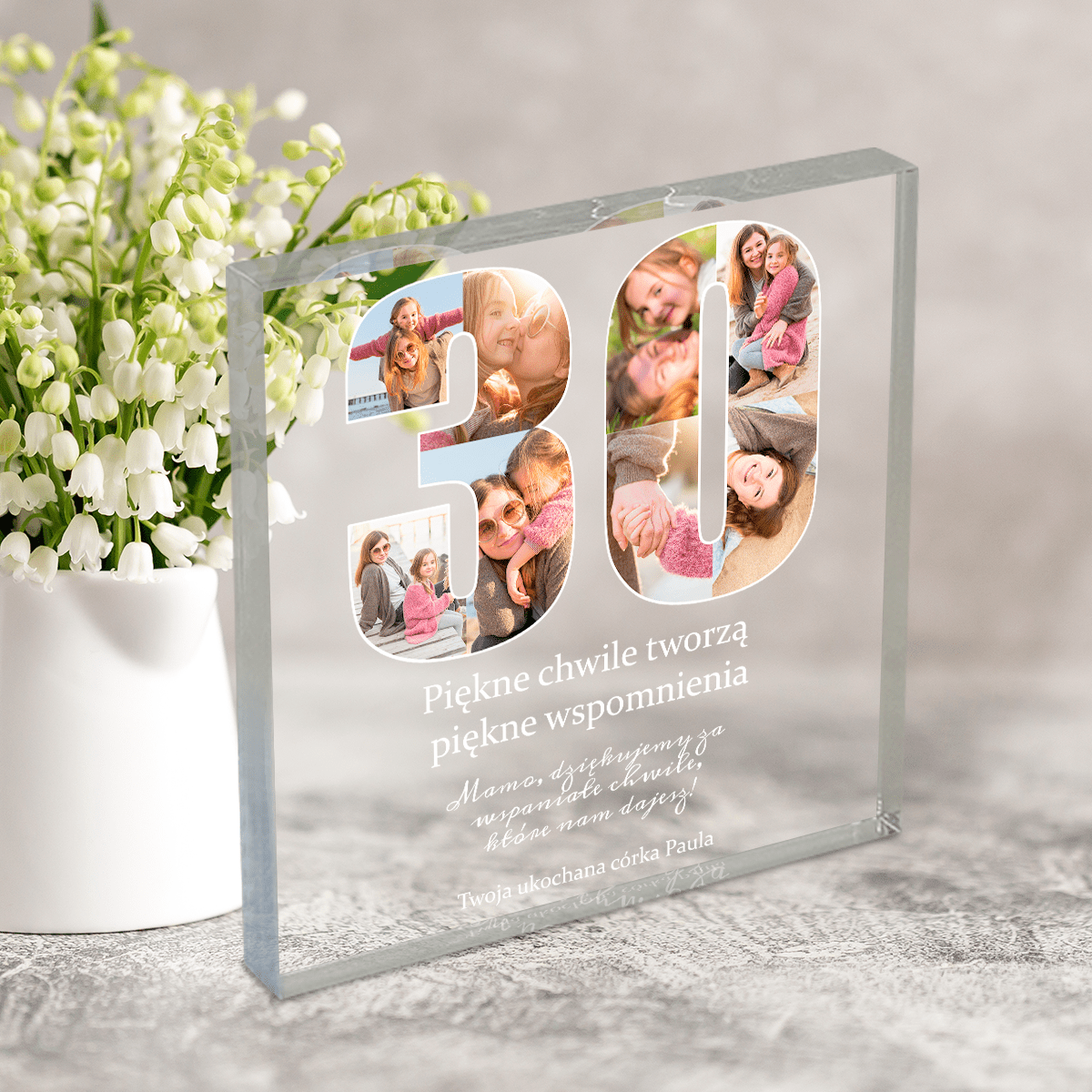 Dla mamy na 30. urodziny - Druk na kwadratowym szkle, spersonalizowany prezent dla mamy - Adamell.pl