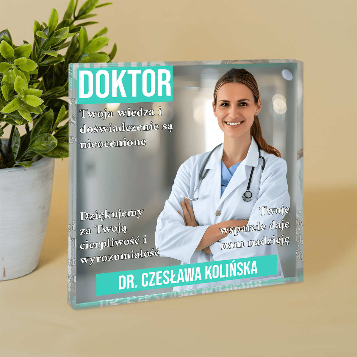 Doktor - Druk na kwadratowym szkle, spersonalizowany prezent dla lekarza - Adamell.pl