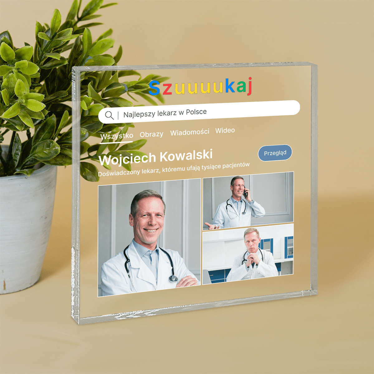 Doktor Google - Druk na kwadratowym szkle, spersonalizowany prezent dla lekarza - Adamell.pl