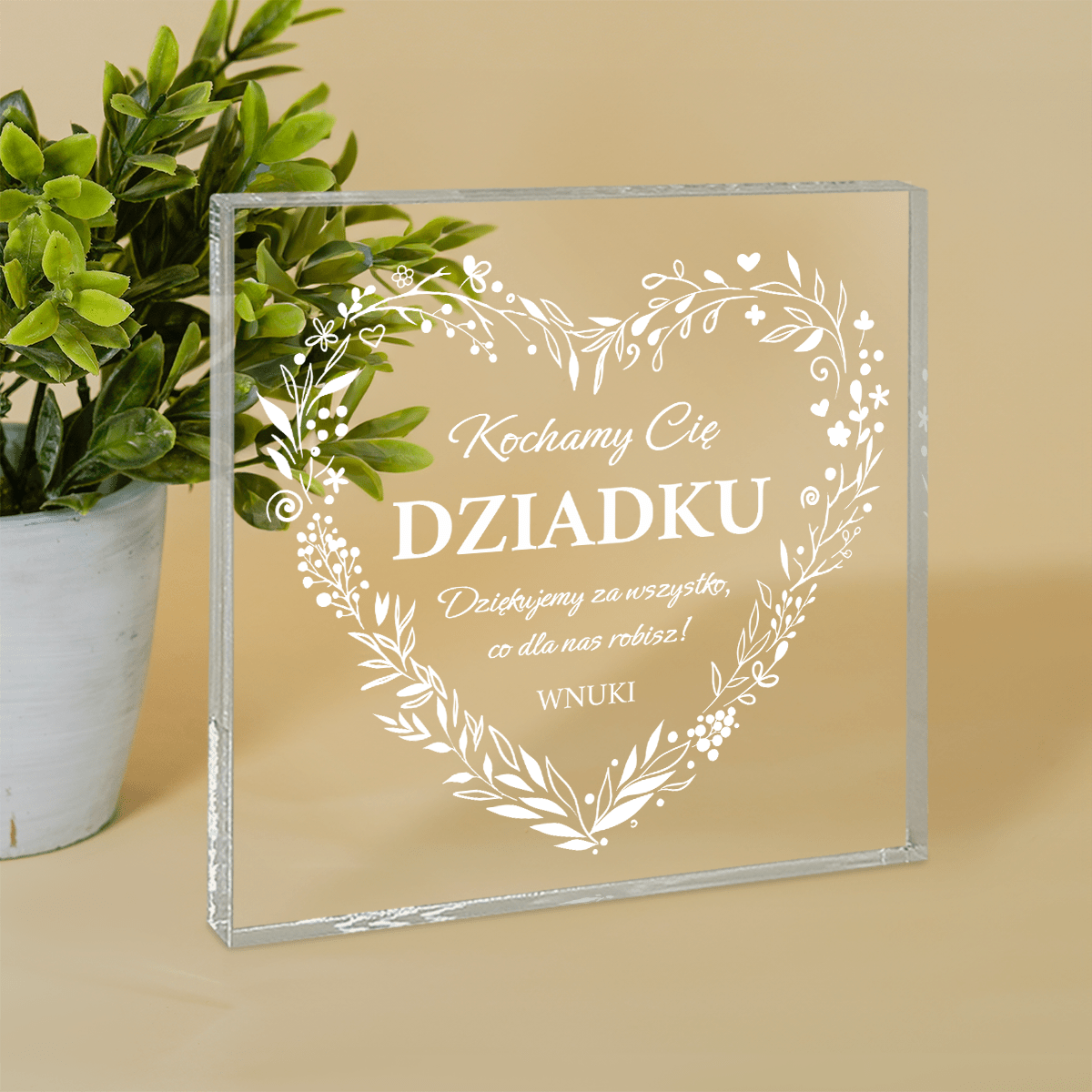 Dziękujemy za wszystko - Druk na kwadratowym szkle, spersonalizowany prezent dla dziadka - Adamell.pl