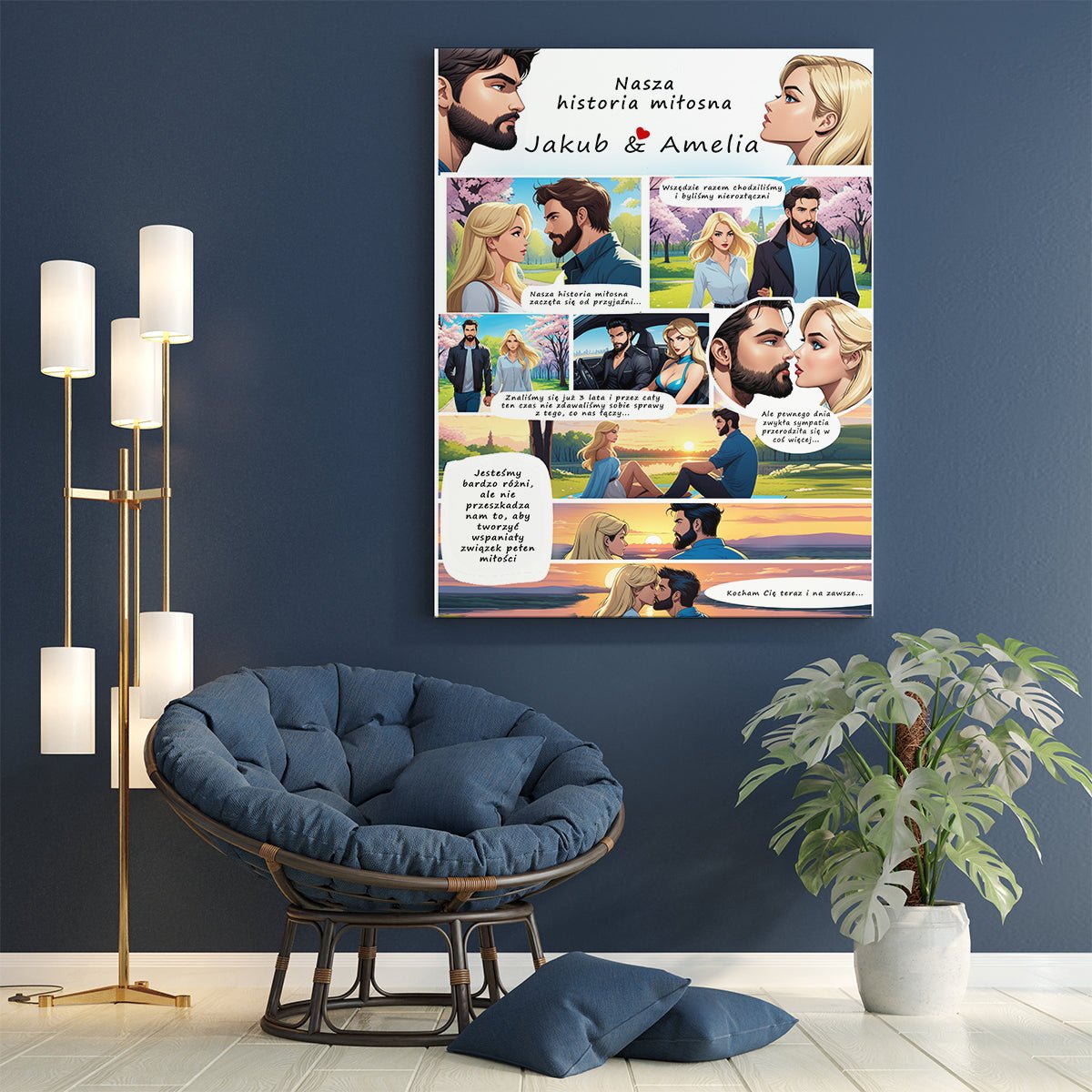 Historia miłosna komiks - Druk na płótnie, spersonalizowany prezent dla pary - Adamell.pl