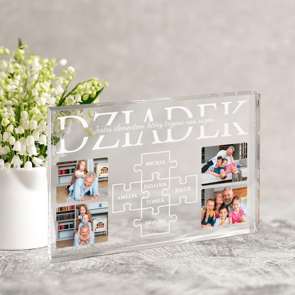 Imiona wnuków w puzzlach - Druk na szkle, spersonalizowany prezent dla dziadka - Adamell.pl