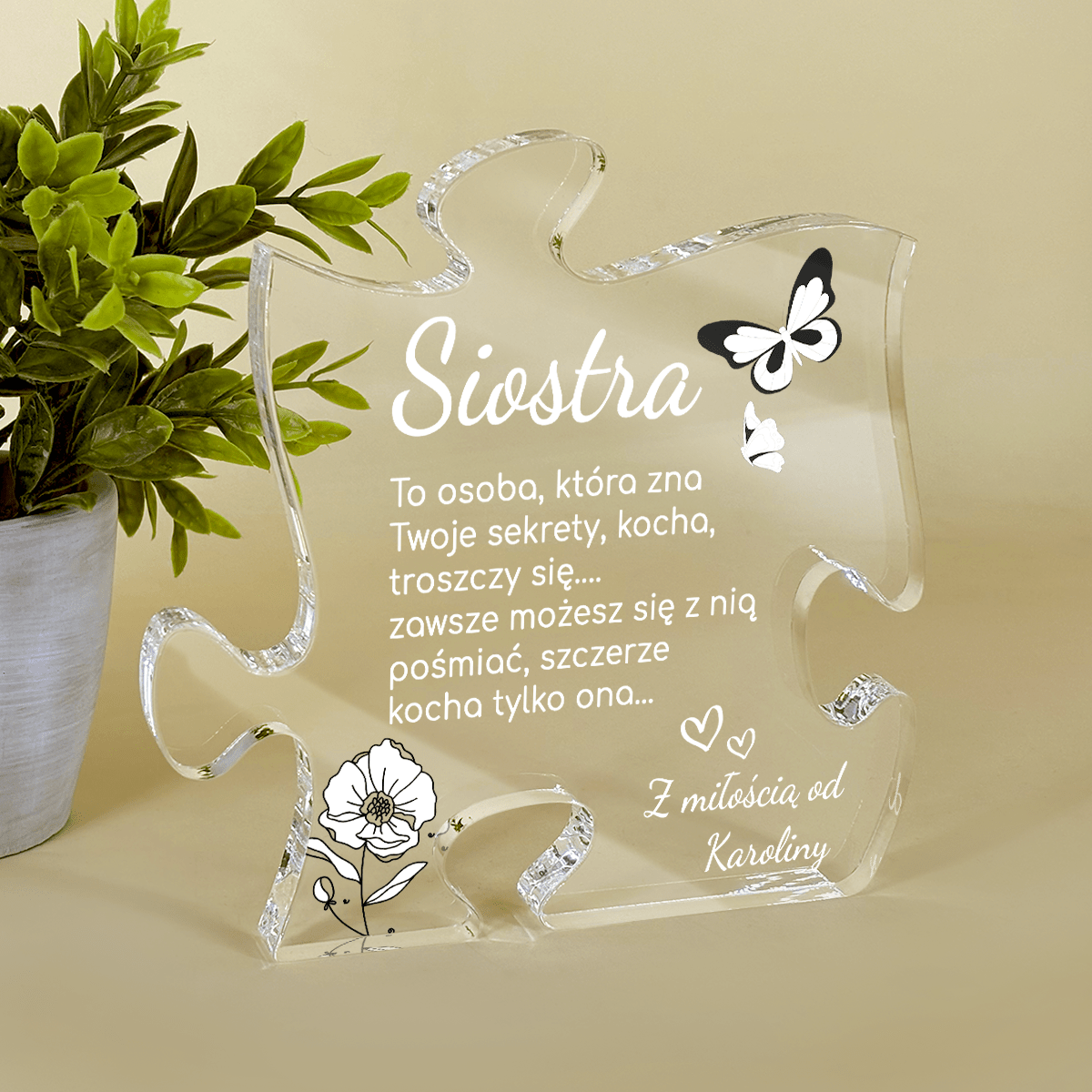 Jedyna taka siostra - Druk na szkle - puzzel, spersonalizowany prezent dla siostry - Adamell.pl