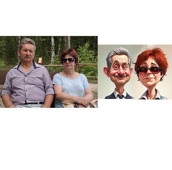 Karykatura dziadków - druk na płótnie, spersonalizowany prezent dla dziadków - Adamell.pl