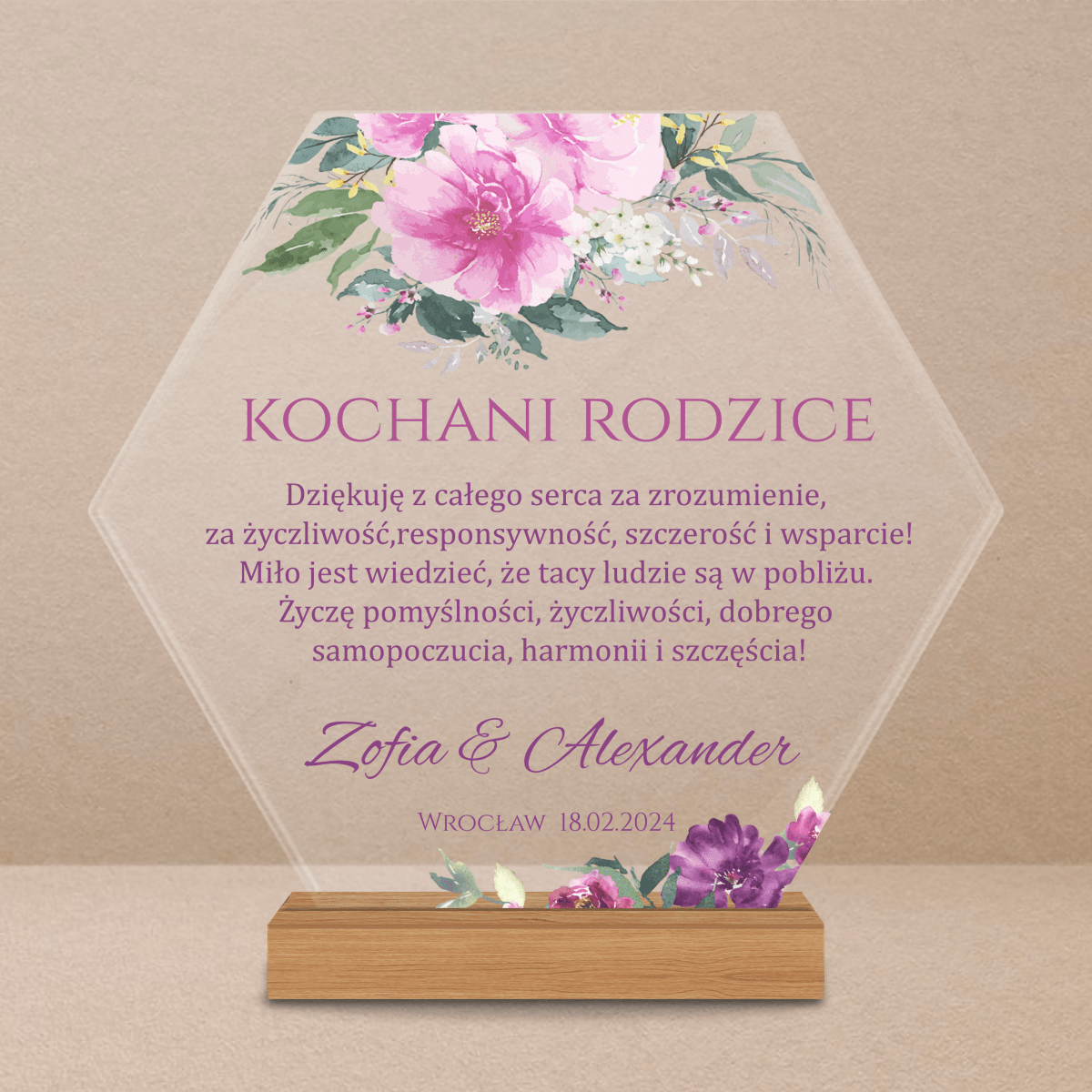 Kochani rodzice tekst - Druk na szkle, spersonalizowany prezent dla rodziców - Adamell.pl
