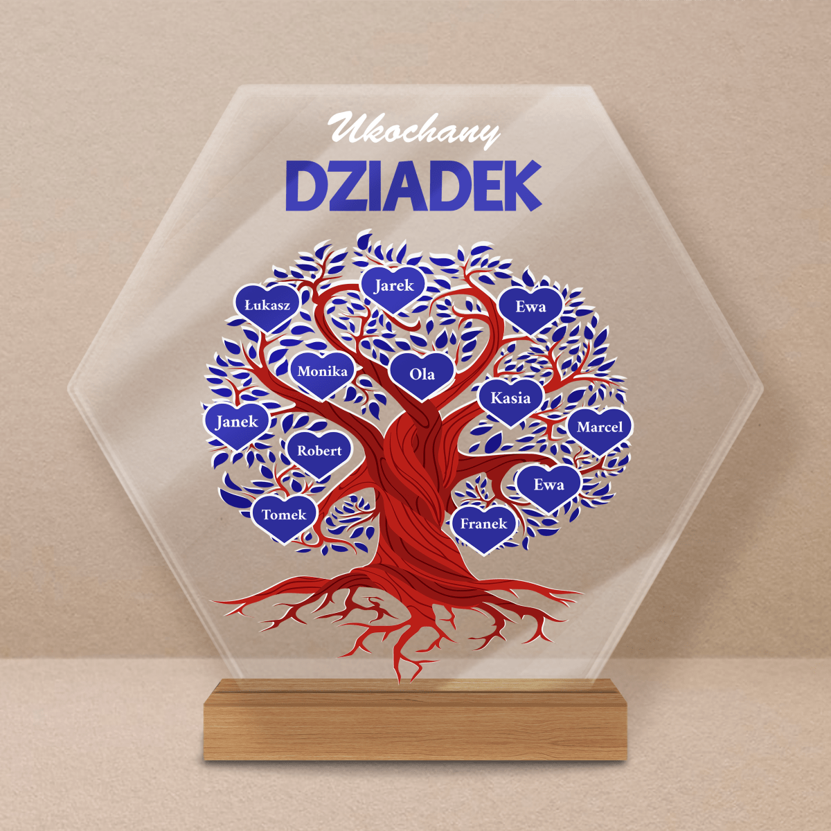 Kochany dziadek drzewo z imionami - Druk na szkle, spersonalizowany prezent dla dziadka - Adamell.pl