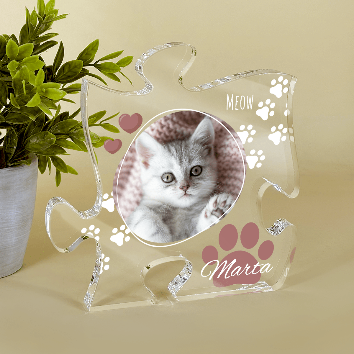 Kocie łapki + zdjęcie - Druk na szkle - puzzel, spersonalizowany prezent - Adamell.pl