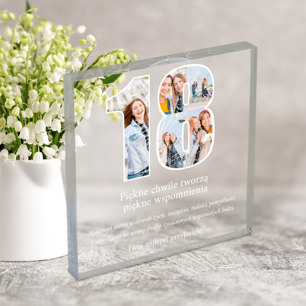 Kolaż na osiemnastkę - Druk na kwadratowym szkle, spersonalizowany prezent na urodziny - Adamell.pl