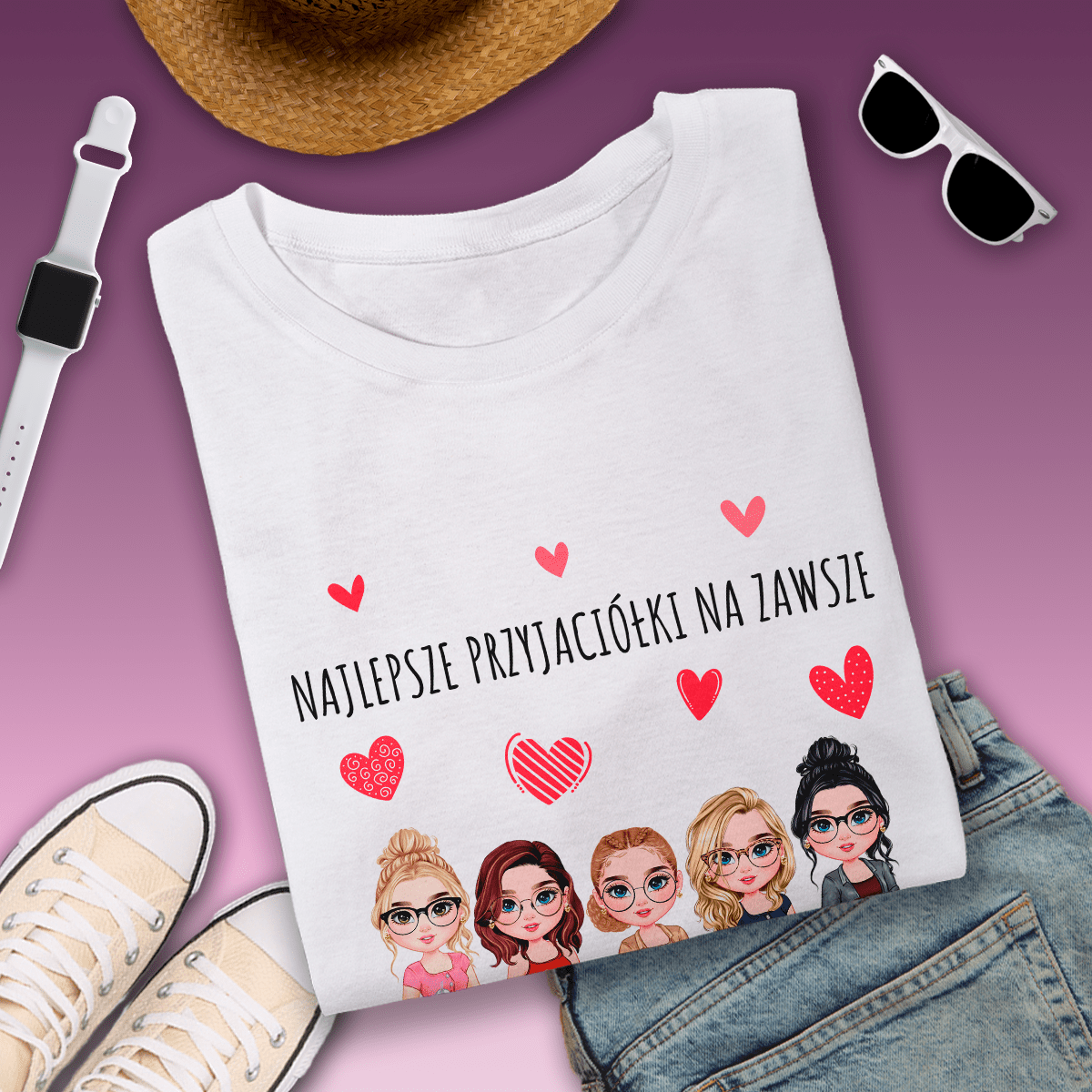 Koszulka damska z nadrukiem DRUŻYNA PRZYJACIÓŁEK - spersonalizowany prezent dla przyjaciółki - Adamell.pl