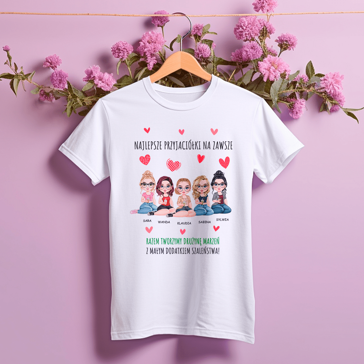 Koszulka damska z nadrukiem DRUŻYNA PRZYJACIÓŁEK - spersonalizowany prezent dla przyjaciółki - Adamell.pl