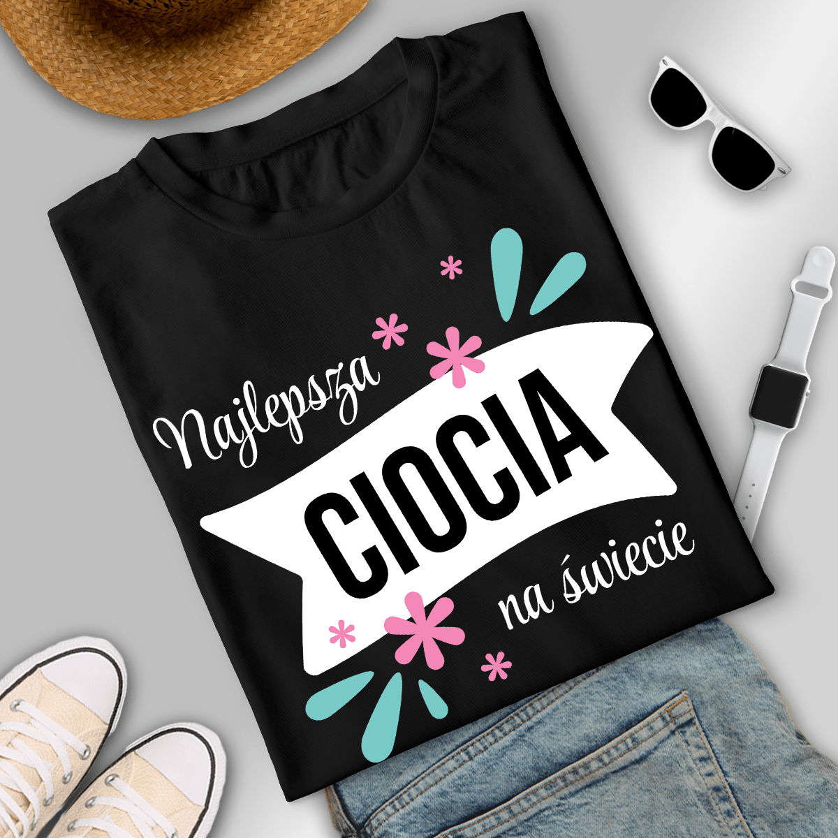 Koszulka damska z nadrukiem NAJLEPSZA CIOCIA - spersonalizowany prezent dla cioci - Adamell.pl