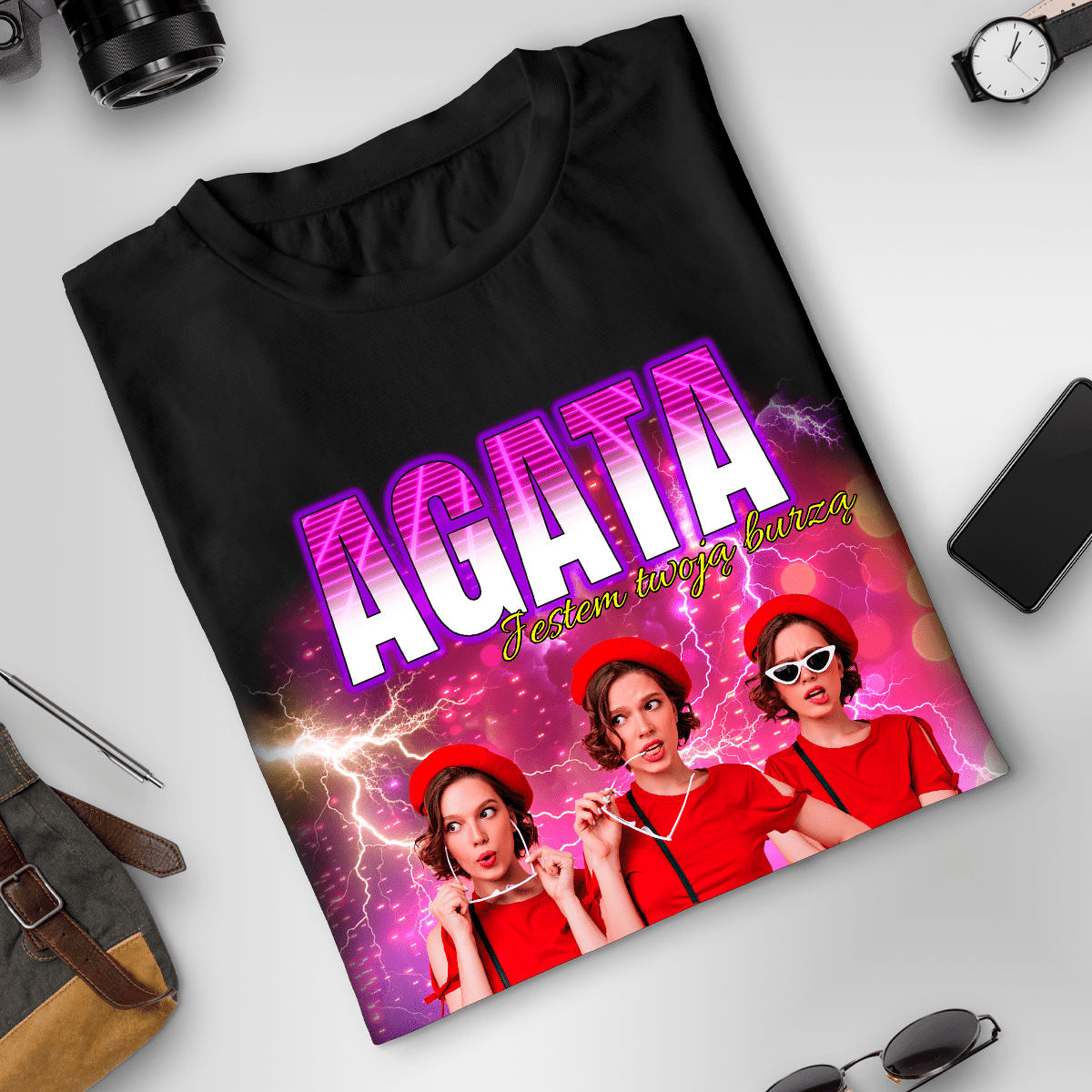 Koszulka męska z nadrukiem BURZA - spersonalizowany prezent dla niego - Adamell.pl