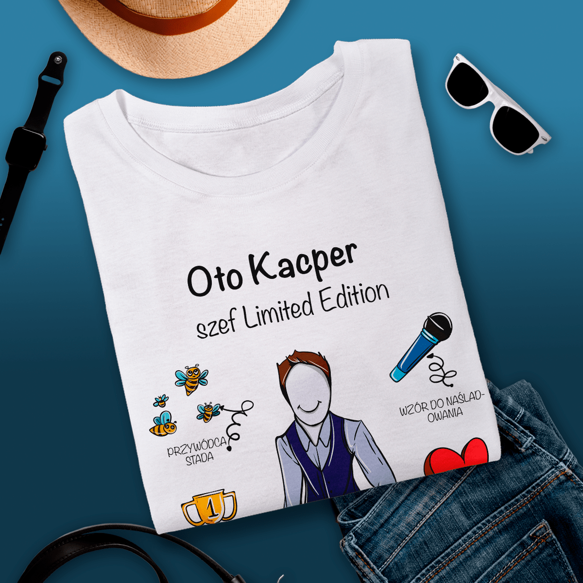 Koszulka męska z nadrukiem SZEF EDYCJA LIMITOWANA - spersonalizowany prezent dla szefa - Adamell.pl