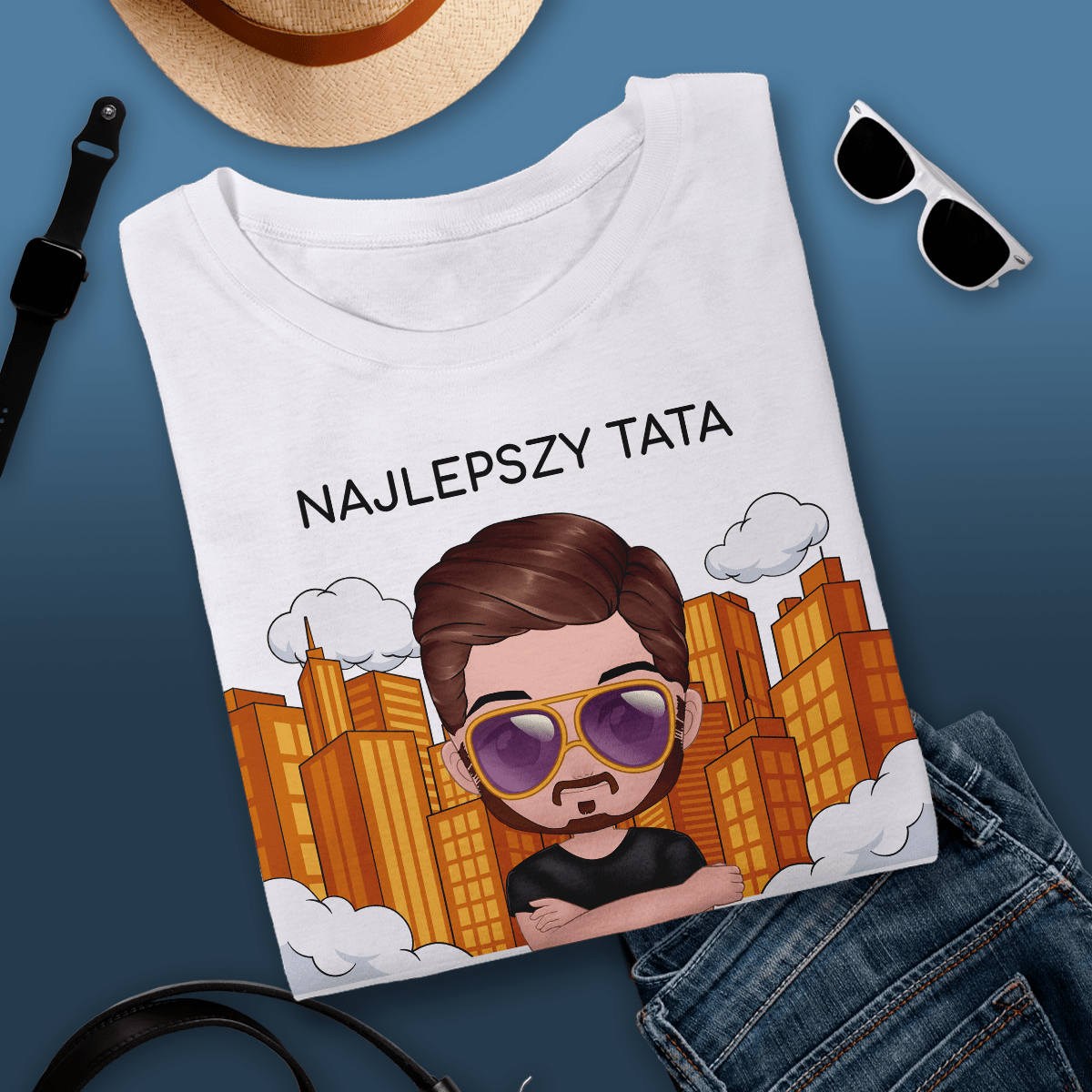 Koszulka męska z nadrukiem TATA NAJLEPSZY NA ŚWIECIE - spersonalizowany prezent dla taty - Adamell.pl