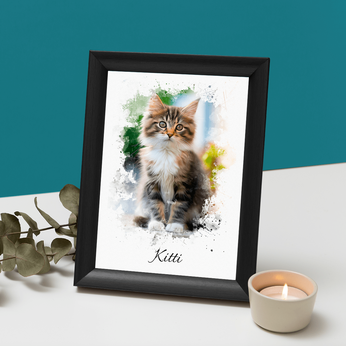 Kot z efektem akwareli - Druk na szkle, spersonalizowany prezent - Adamell.pl