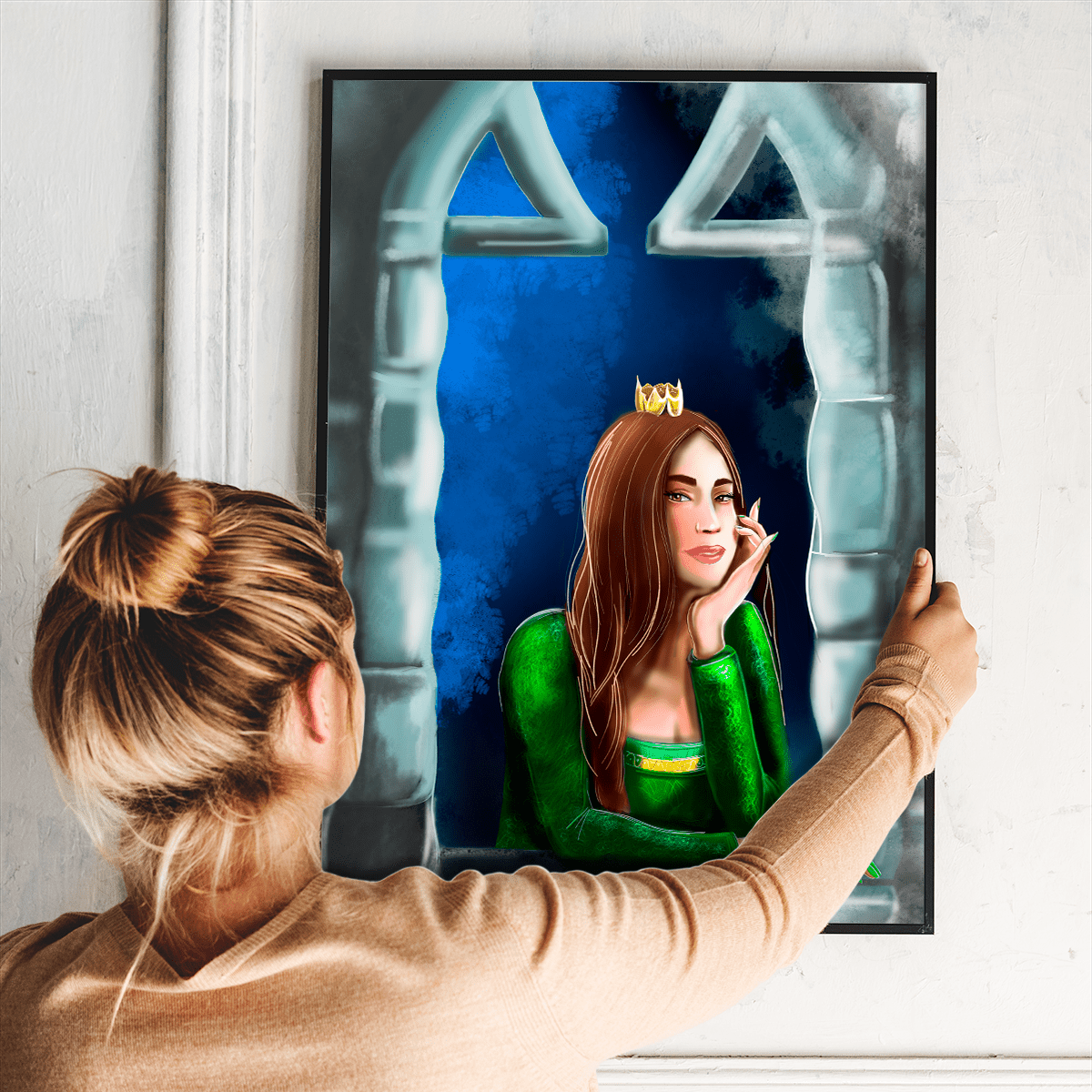 Księżniczka w oknie - plakat, spersonalizowany prezent dla niej - Adamell.pl