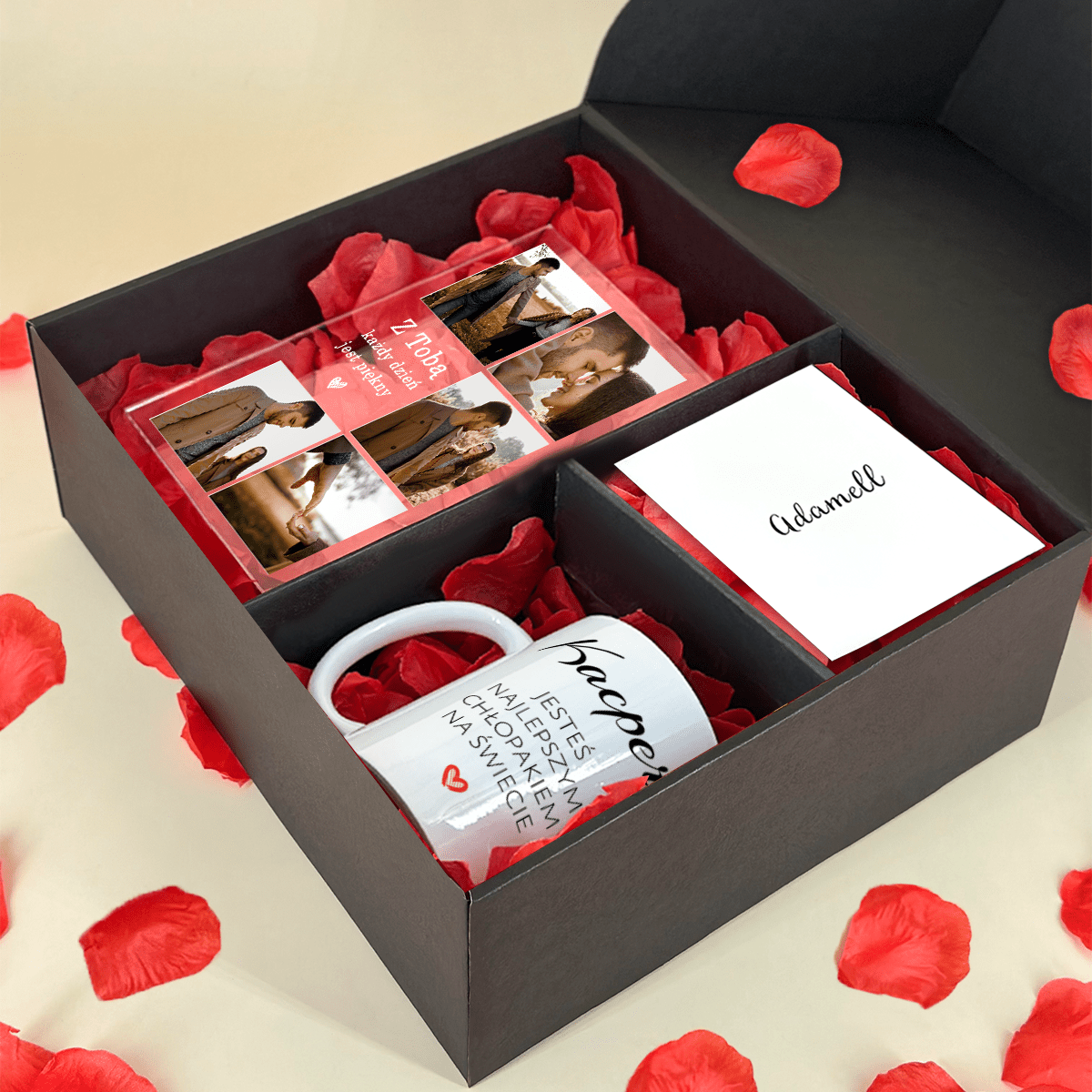 Kubek + druk na szkle MĘŻCZYZNA - zestaw prezentowy Box 2 w 1, spersonalizowany prezent dla mężczyzny - Adamell.pl