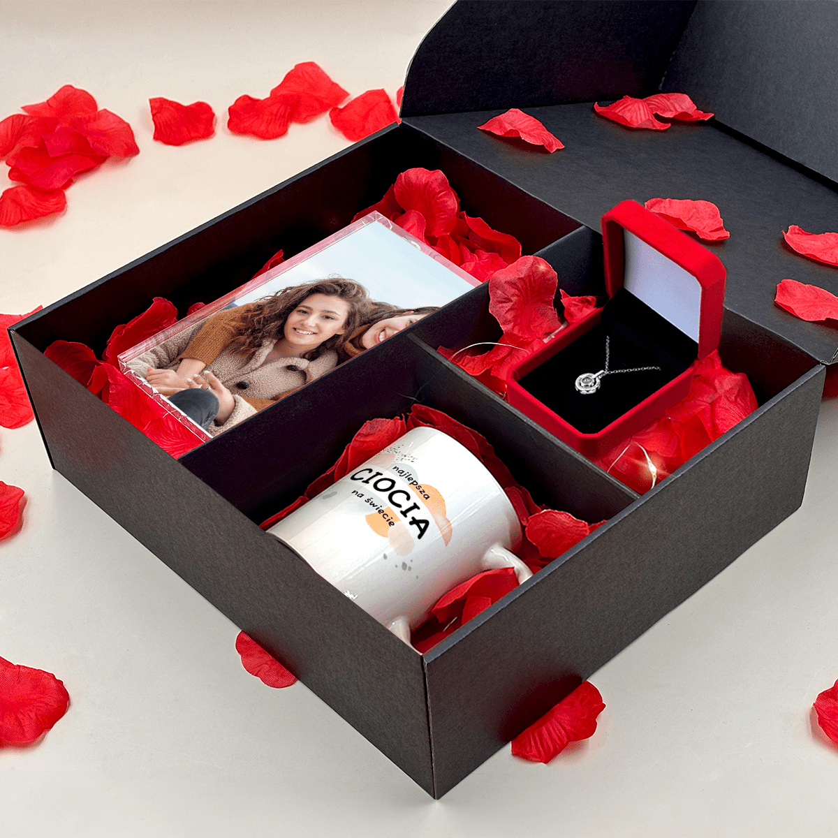 Kubek + wisiorek + druk na szkle DLA MOJEJ CIOCI - zestaw prezentowy Box 3 w 1, spersonalizowany prezent dla cioci - Adamell.pl