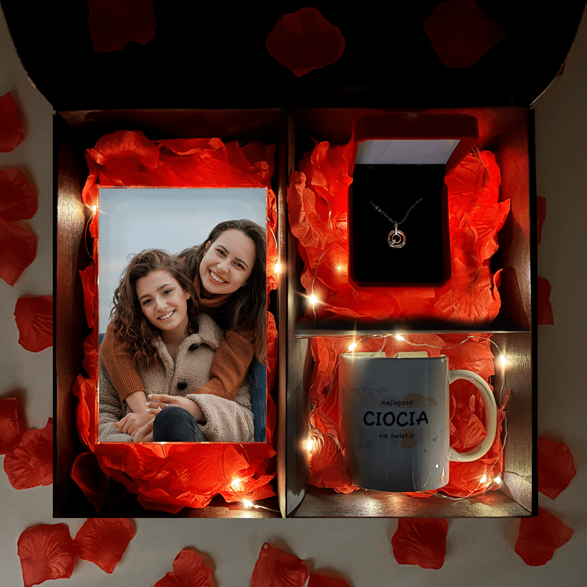 Kubek + wisiorek + druk na szkle DLA MOJEJ CIOCI - zestaw prezentowy Box 3 w 1, spersonalizowany prezent dla cioci - Adamell.pl