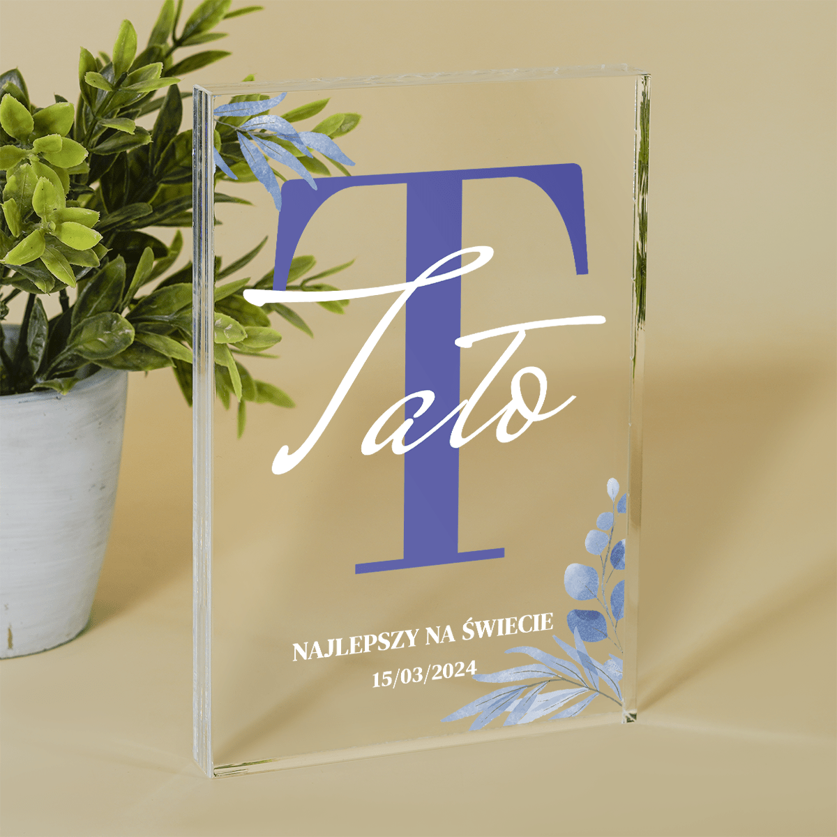 Litera "T" - Druk na szkle, spersonalizowany prezent dla taty - Adamell.pl