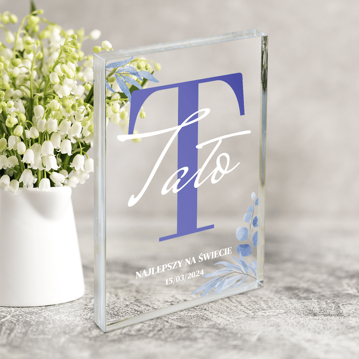 Litera "T" - Druk na szkle, spersonalizowany prezent dla taty - Adamell.pl