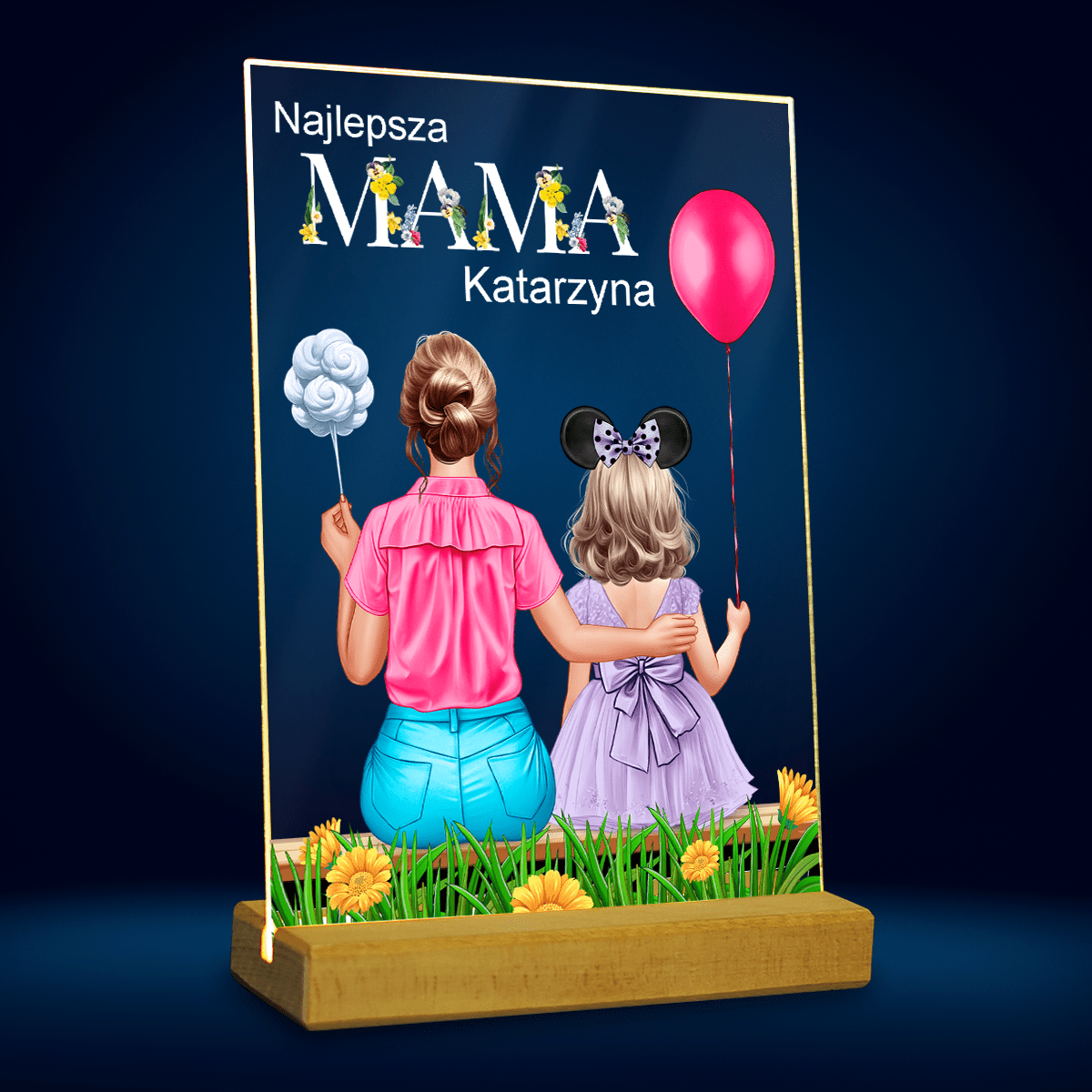 Mama z córką Clipart + tekst - Druk na szkle, spersonalizowany prezent dla mamy - Adamell.pl