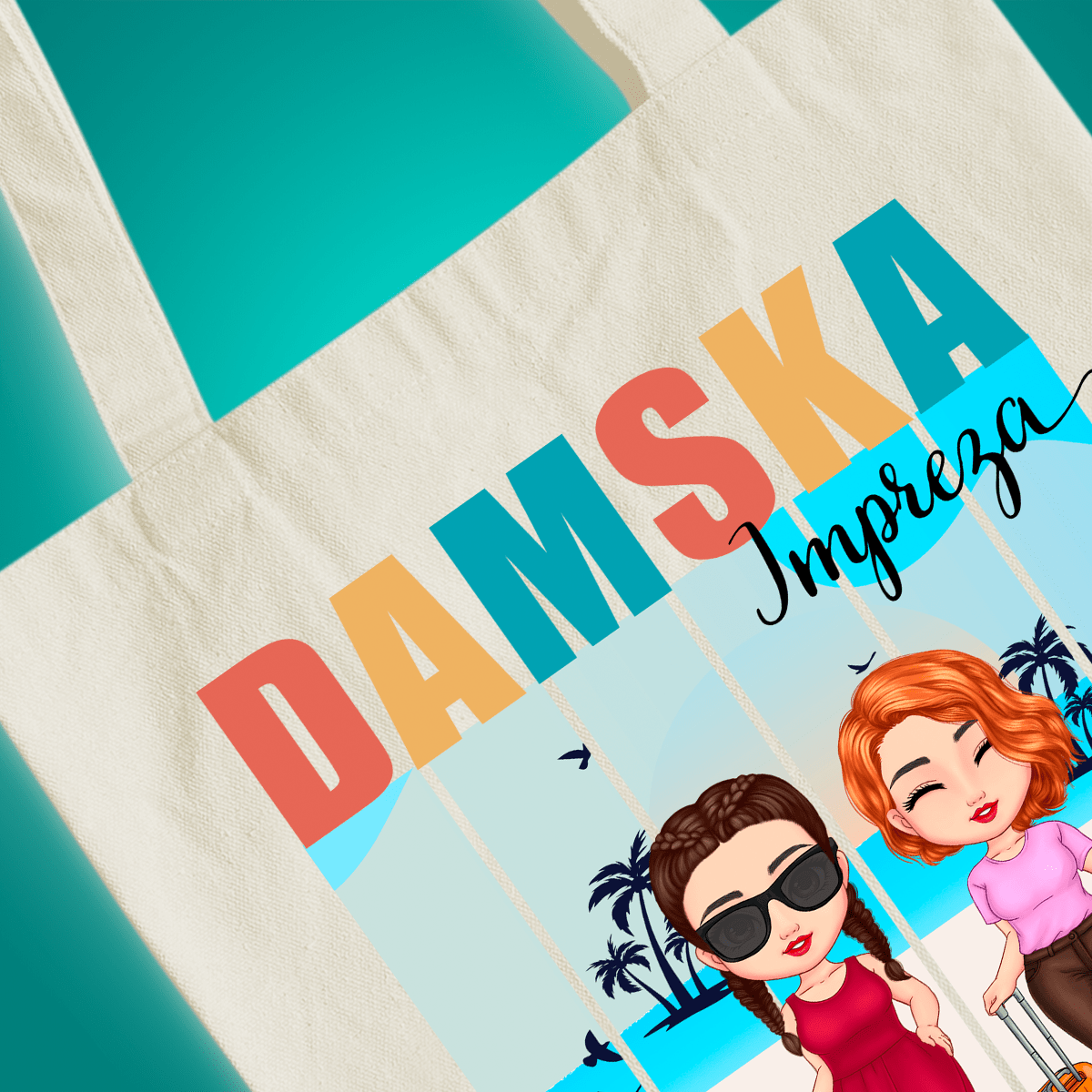 Materiałowa torba shopper z własnym nadrukiem DAMSKA IMPREZA - spersonalizowany prezent dla niej - Adamell.pl