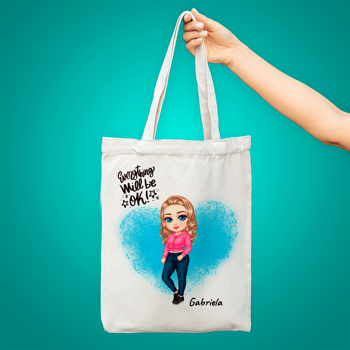 Materiałowa torba shopper z własnym nadrukiem GRAFIKA + IMIĘ - spersonalizowany prezent dla kobiety - Adamell.pl