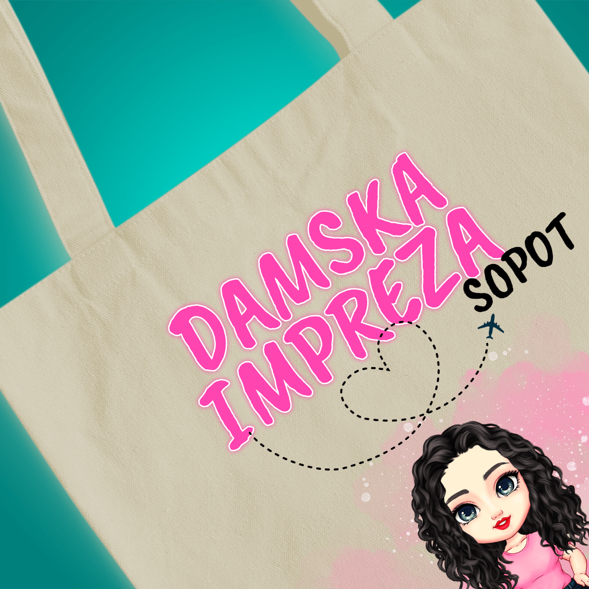 Materiałowa torba shopper z własnym nadrukiem IMPREZA - spersonalizowany prezent dla kobiety - Adamell.pl