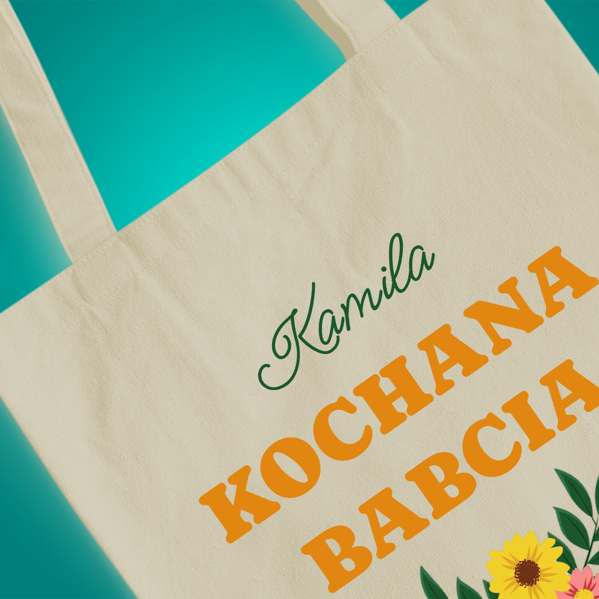 Materiałowa torba shopper z własnym nadrukiem KOCHANA BABCIA - spersonalizowany prezent dla babci - Adamell.pl
