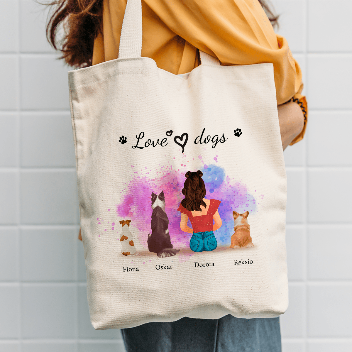 Materiałowa torba shopper z własnym nadrukiem LOVE DOGS - spersonalizowany prezent dla właściciela psa - Adamell.pl