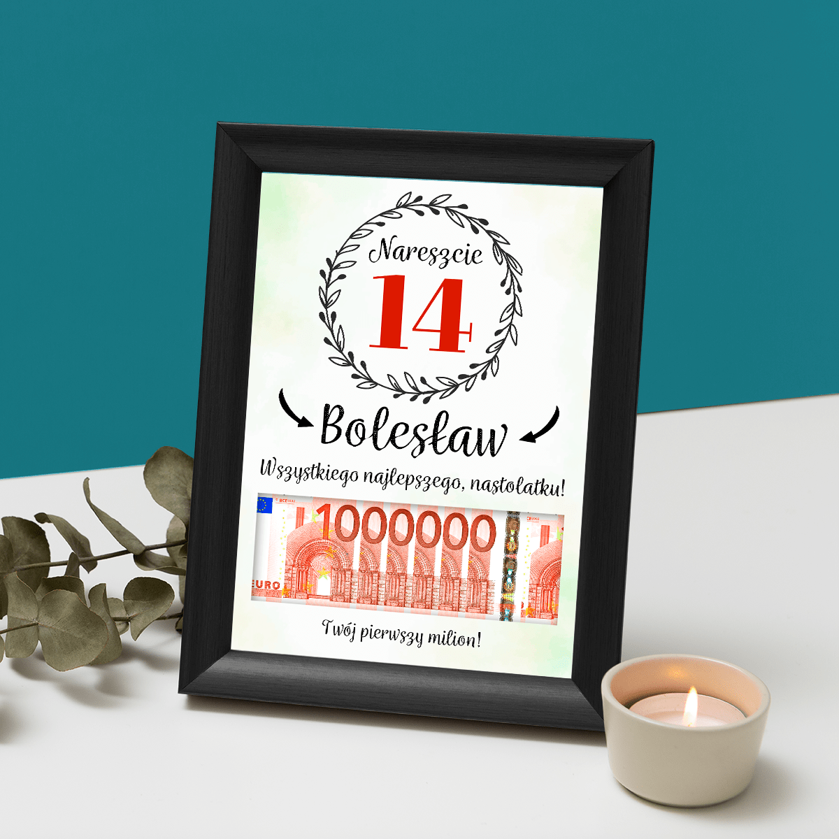 Milion na urodziny - Ramka na pieniądze, spersonalizowany prezent dla nastolatka - Adamell.pl