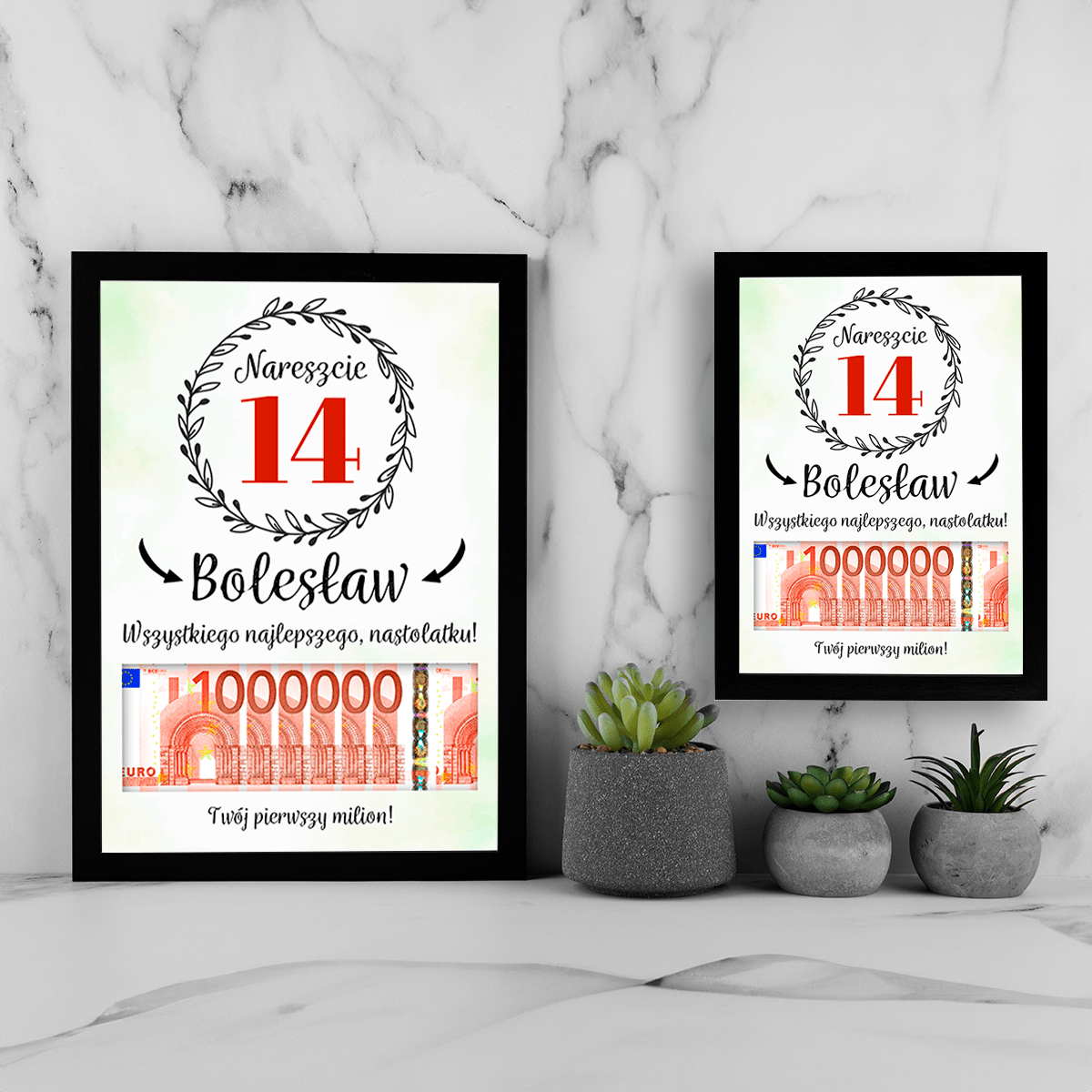 Milion na urodziny - Ramka na pieniądze, spersonalizowany prezent dla nastolatka - Adamell.pl
