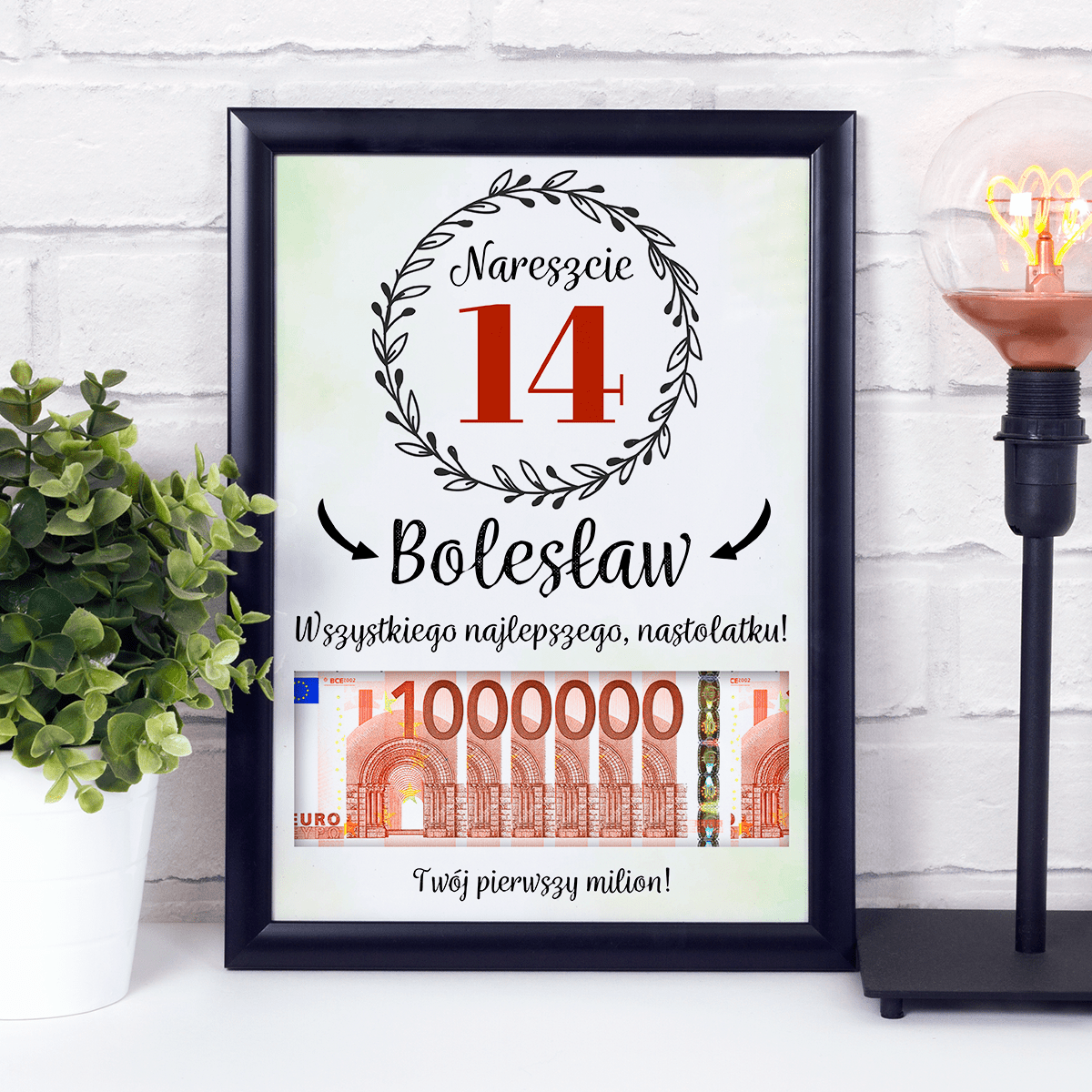 Milion na urodziny - Ramka na pieniądze, spersonalizowany prezent dla nastolatka - Adamell.pl