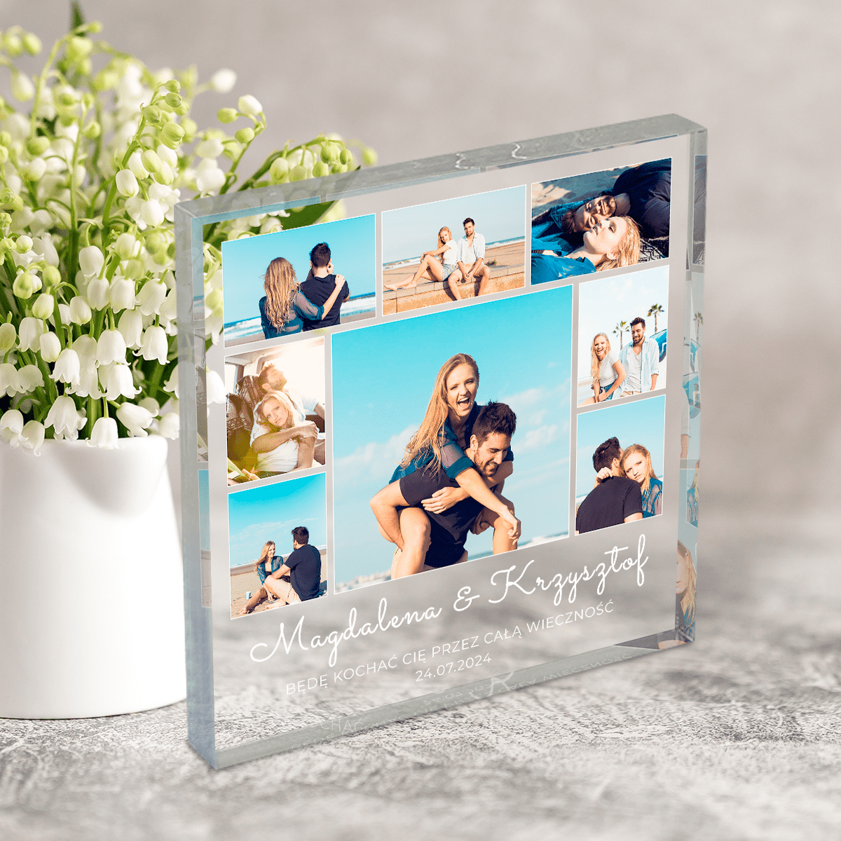 Miłość na wieczność - Druk na kwadratowym szkle, spersonalizowany prezent dla pary - Adamell.pl