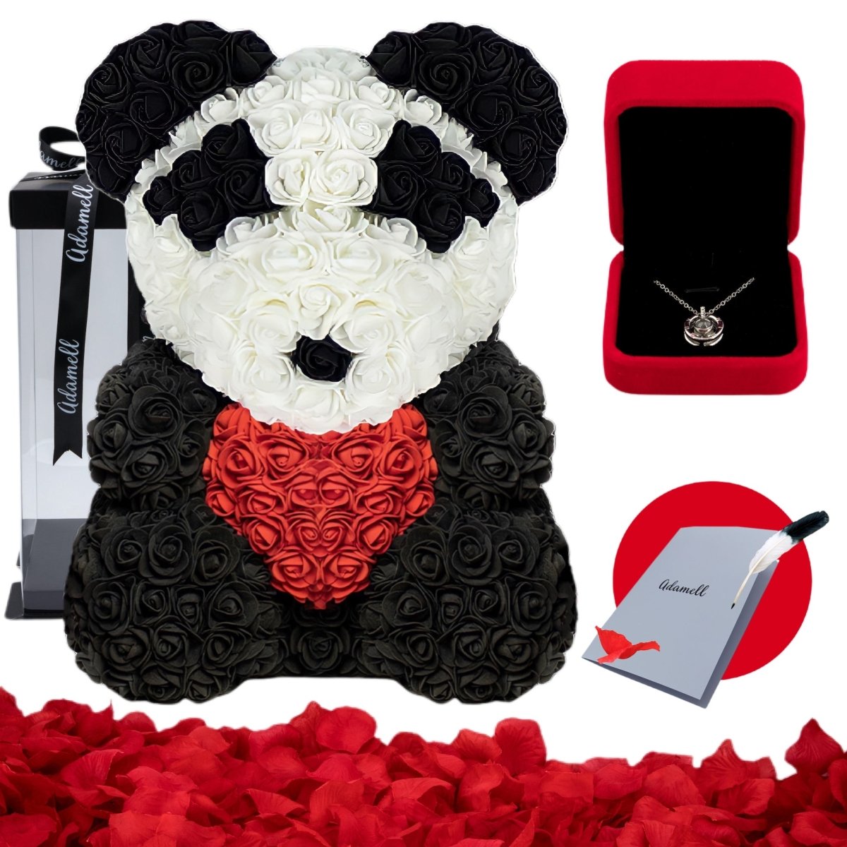 Miś z róż | Panda z sercem 40cm, Nietypowy prezent dla dziadków, prababci, emerytki, dla 70 latka, na emeryturę, na 60, 65, 70 urodziny - Adamell.pl