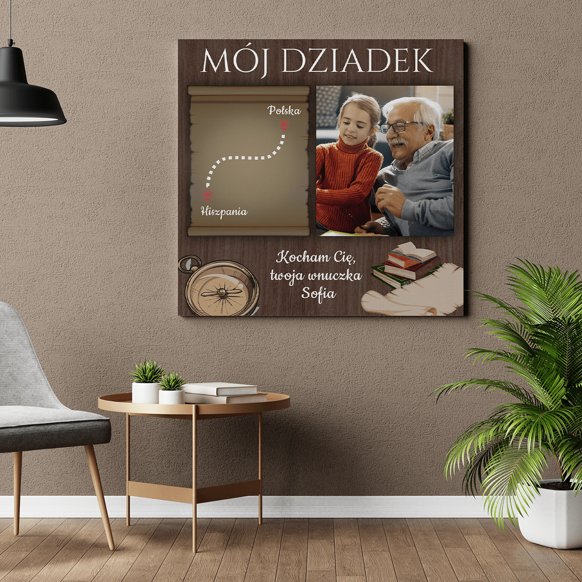 Mój dziadek - mapa - druk na płótnie, spersonalizowany prezent dla dziadka - Adamell.pl