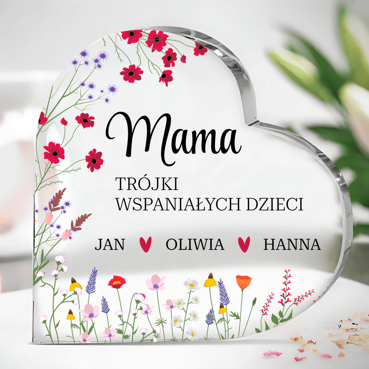 Moje dzieci - Szklane serce, spersonalizowany prezent dla mamy - Adamell.pl